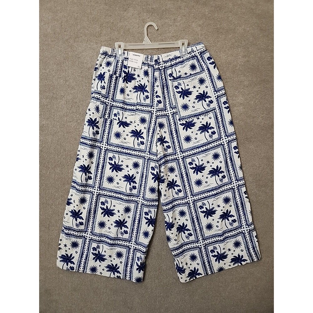 Sonoma Linen Blend Wide Leg Cropped Pants Womens XL Blue Beach Vacation NEW - Picture 4 of 8